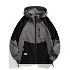 Jacket Outdoor Hoodie Kombinasi Abu Hitam